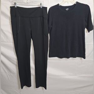 Duluth Trading Co Black Yoga Pants L 31” + Black Short Sleeve Shirt L Activewear